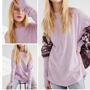 Free People We the Free Arden Long Sleeve Tee Lilac Pink Oversized nwt